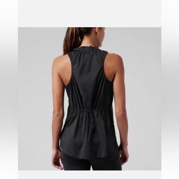 Athleta Large Levitate Run tank w pull string in back Black exercize top $99 - Picture 1 of 8